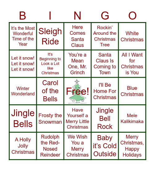 Christmas Music Bingo Card