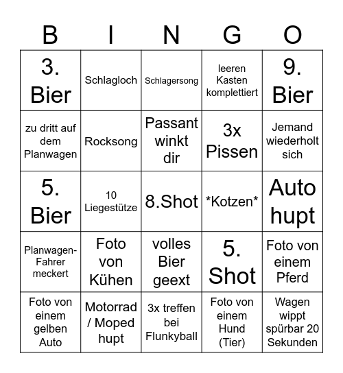 Planwagenfahrt Bingo Card