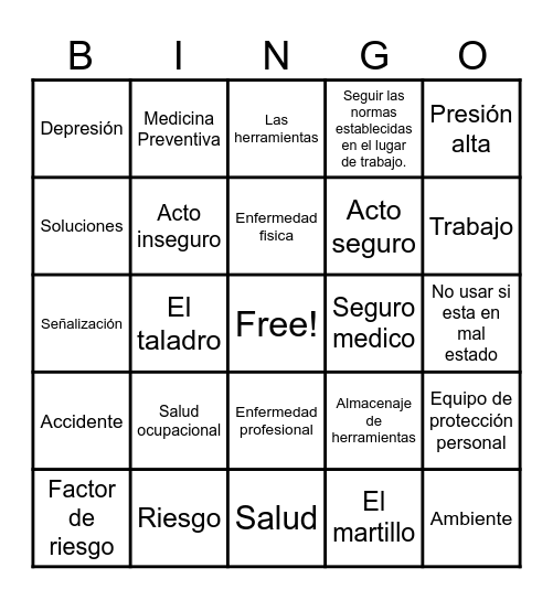 SALUD OCUPACIONAL Bingo Card