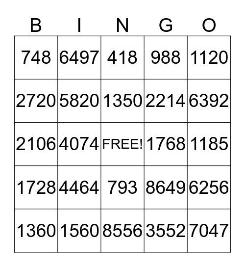 Two-digit Multplication Bingo Card