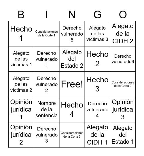 Sentencia de 16 de noviembre de 2022 Bingo Card