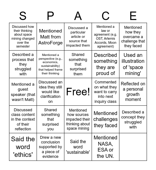 296 Bingo Card