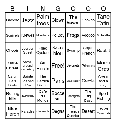 La Nouvelle Orléans Bingo Card