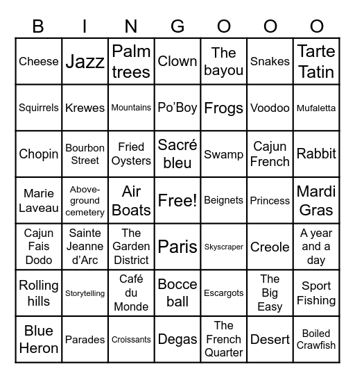 La Nouvelle Orléans Bingo Card