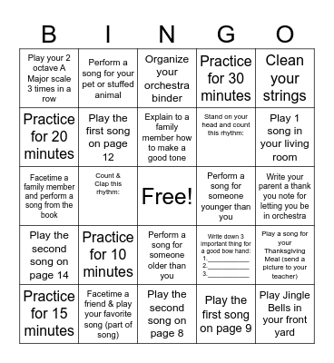 Beginner Fall Music Challenge Bingo Card