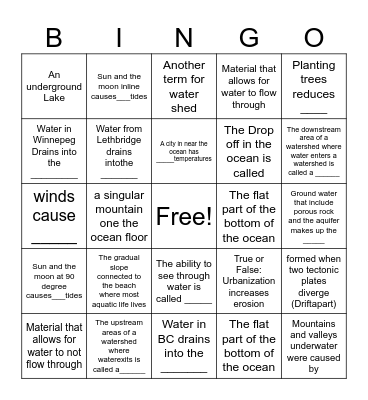 Science 8 Topics 4 -5 Bingo Card