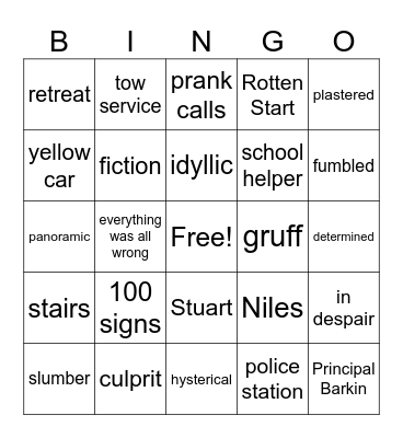 The Terrible 2 Chapters 1-8 Bingo Card