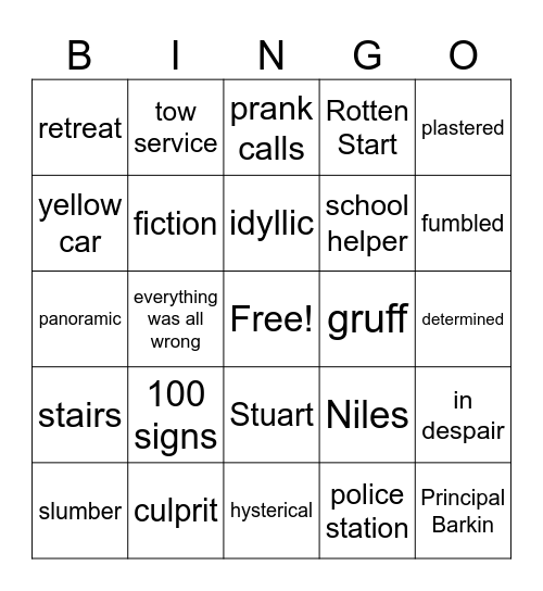 The Terrible 2 Chapters 1-8 Bingo Card