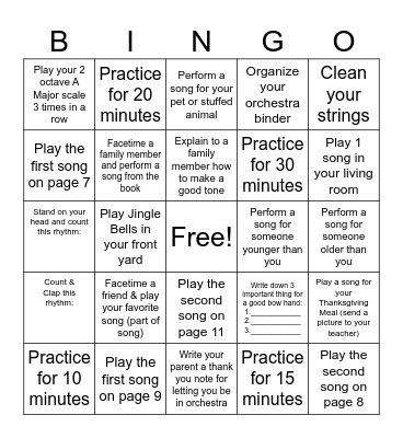 Beginner Fall Music Challenge Bingo Card