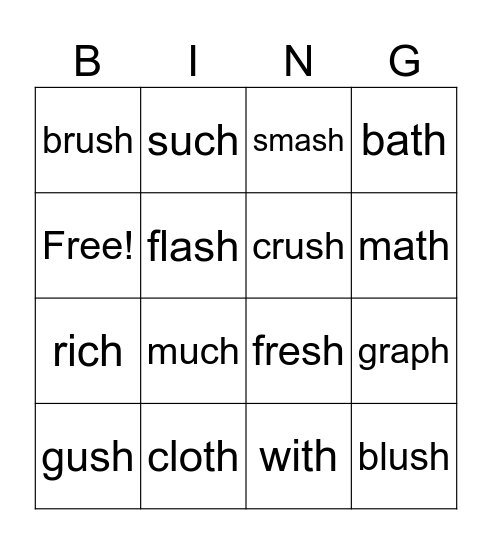 PS 1: Digraph Endings Bingo Card