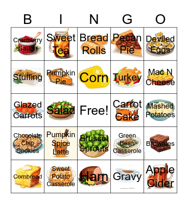 Thanksgiving Food Bingo Card