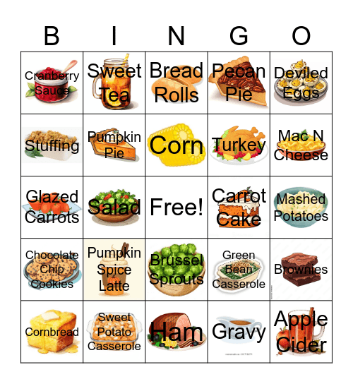 Thanksgiving Food Bingo Card