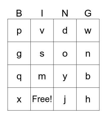 Letters Bingo Card