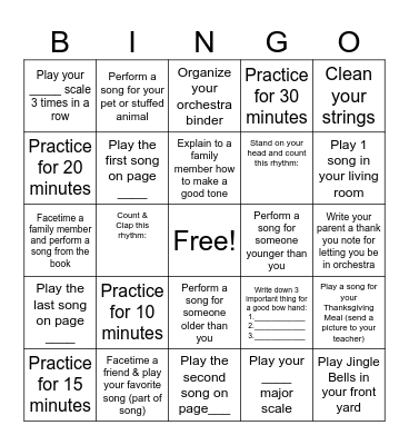 Beginner Fall Music Challenge Bingo Card