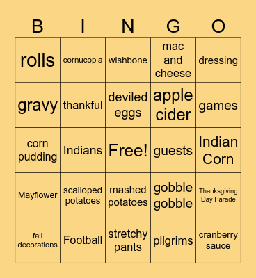 Thanksgiving Day Bingo Card