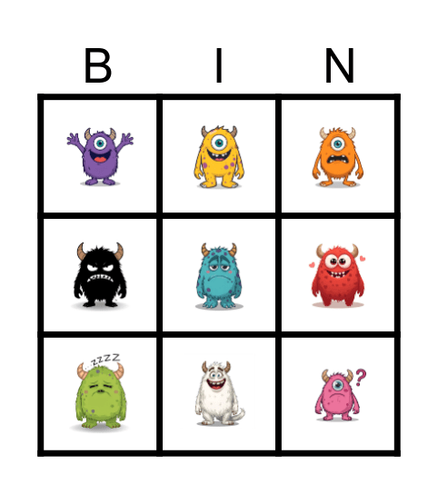 Monster Emotions Bingo Card