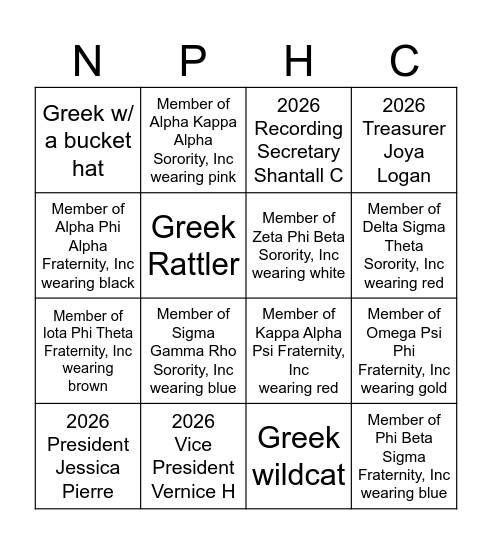 NPHC Scavenger Hunt Bingo Card