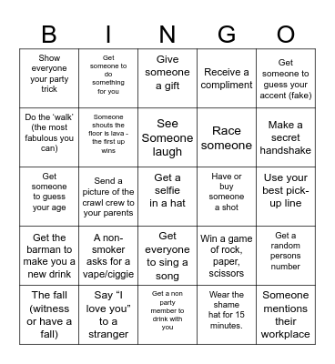 Winter Spirits Pub Crawl Bingo Card