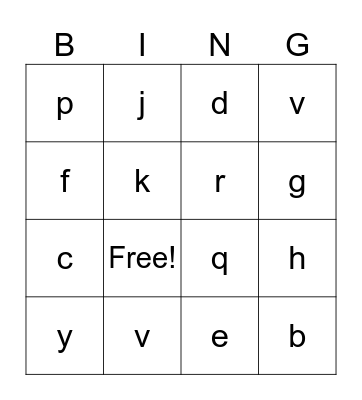 Letters Bingo Card