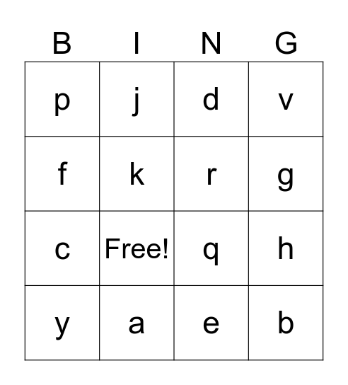 Letters Bingo Card