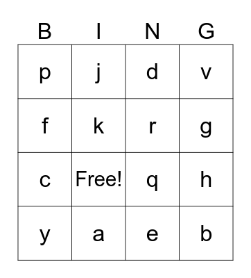 Letters Bingo Card