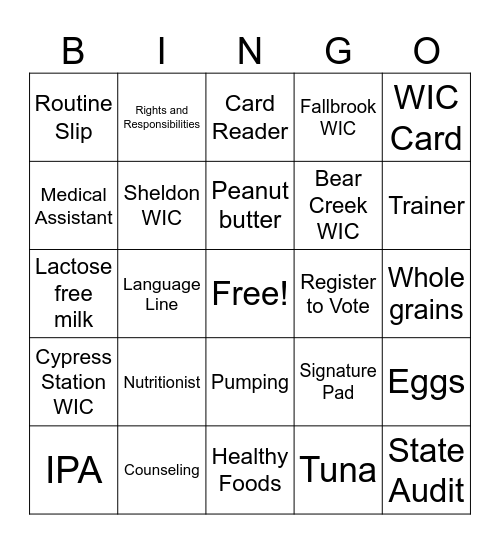 LA 48 - WIC Bingo Card