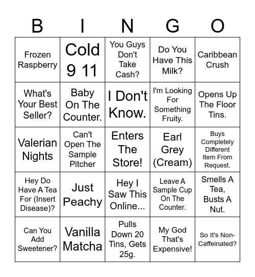 White Clientele Bingo Card
