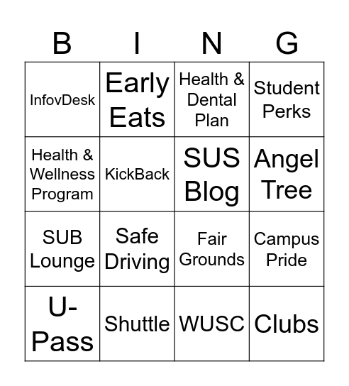 SUS Bingo Card