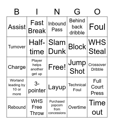 Cheer Team-Basketball Bingo Card