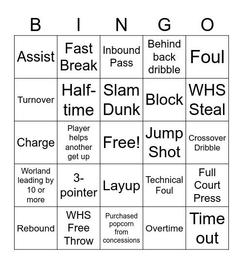 Cheer Team-Basketball Bingo Card