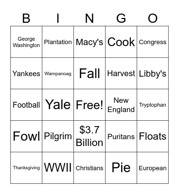 Thanksgiving Bingo Card