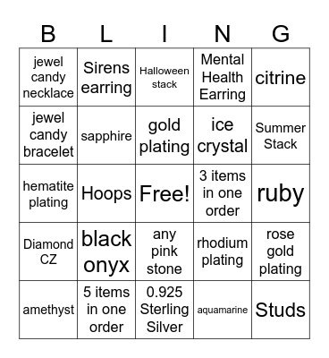 BLING-O Bingo Card