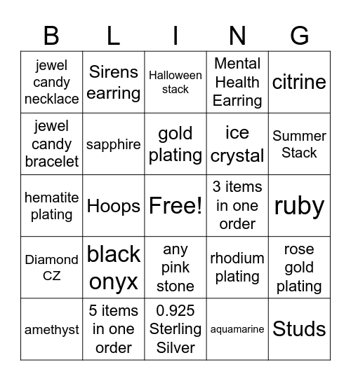 BLING-O Bingo Card