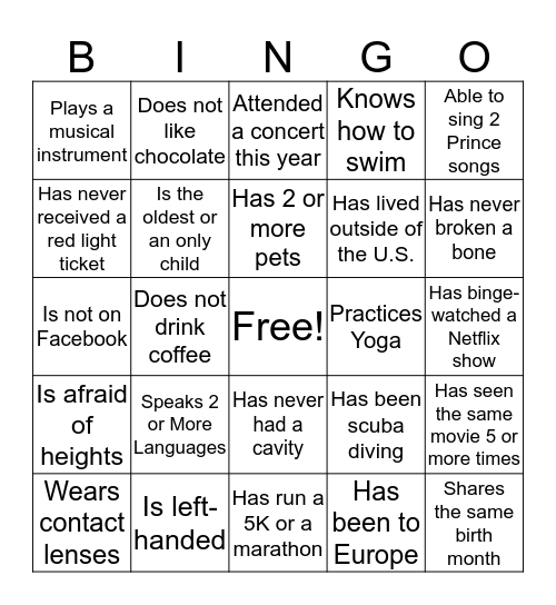 Talent Team BINGO Card