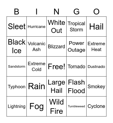 Weather Bingo Card