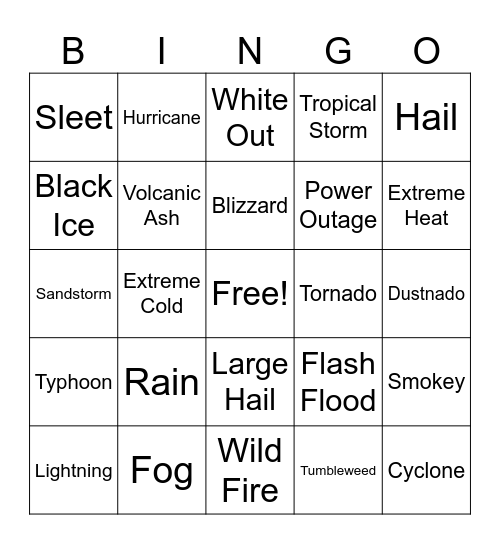 Weather Bingo Card