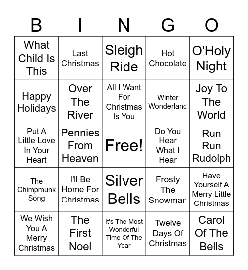 Christmas Music BINGO Card