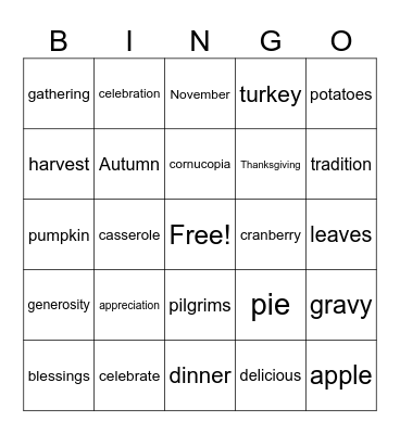 Thanksgiving Bingo Card