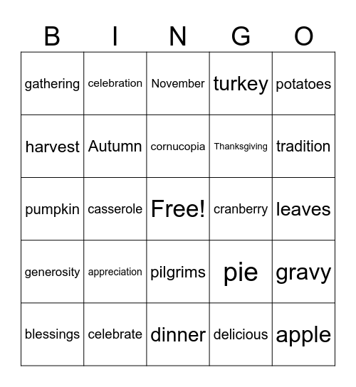 Thanksgiving Bingo Card
