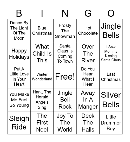 Christmas Music BINGO Card