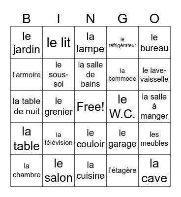 F2U3 : les pièces et les meubles Bingo Card