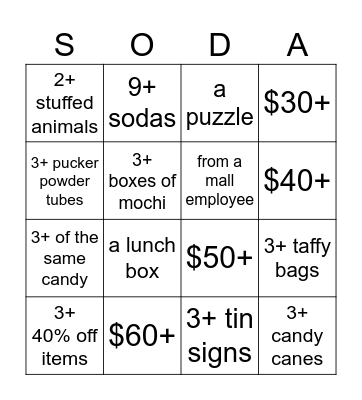 A sale with... Bingo Card