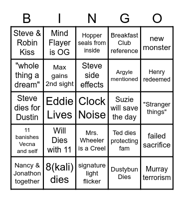 Stranger Thingo Bingo Card
