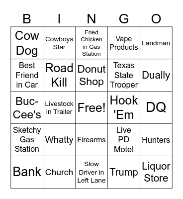 TEXAS Bingo Card