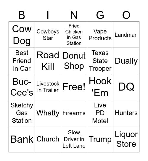 TEXAS Bingo Card