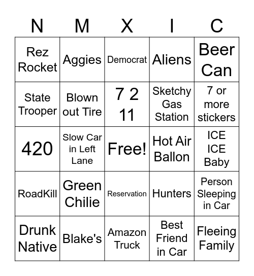 New Mexico Bingo Card