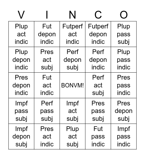 Shelm 27 subjunctives Bingo Card