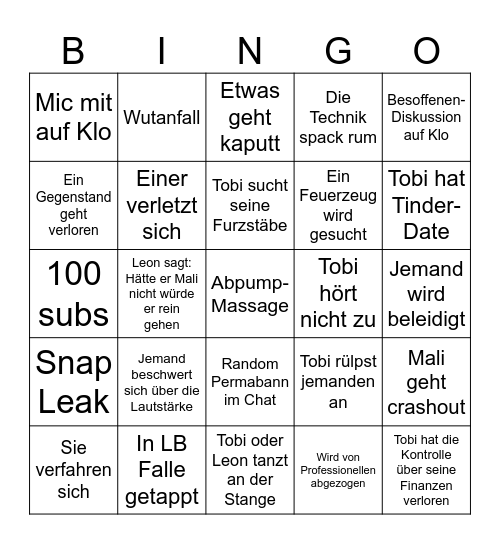 Tobi in Thailand Bingo Card