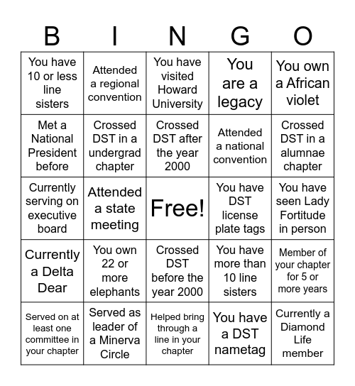 Delta Sigma Theta Bingo Card