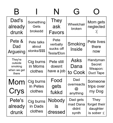 Sad Thanksgiving Bingo Card